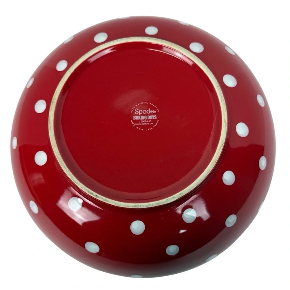 Spode Red and White Polka Dot 9.5” Serving Bowl EUC